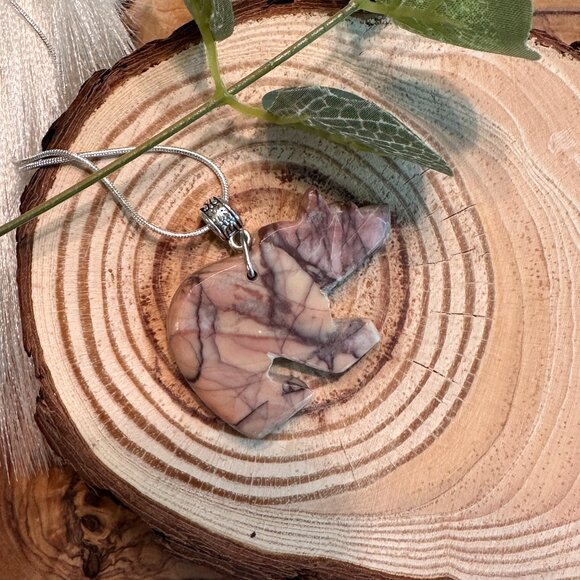 Kona Dolomite Bear Necklace – 18" Sterling-Coated Chain - Picture 3 of 5